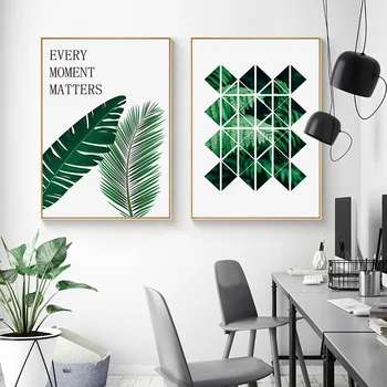 Nordijska Geometrijske Akvarel Obrat Tiskanja Zelenih Listov Wall Art Platno Slikarstvo Plakat Minimalističen Ponudbe Sliko za dnevno Sobo