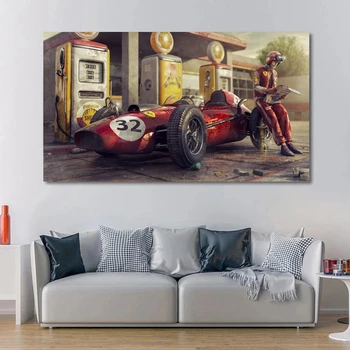 Vintage Avto Plakat Ferraris Klasične Dirke F1 Dirkalnik, Umetnine Wall Art Platno, Tisk Slikarstvo Sliko Za Domov Dnevna Soba Dekor