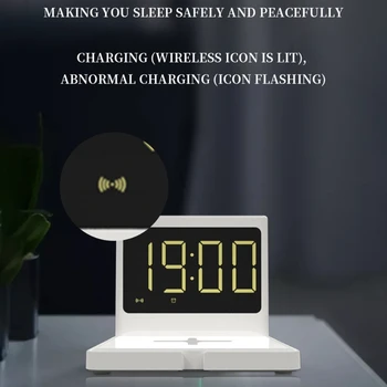 Brezžično Polnjenje LED Zaslon Budilka Z Sleep Timer 3-Stopnja Zatemnitve Pogosto Združljiv Z Brezžično Polnjenje za Pametne telefone 264
