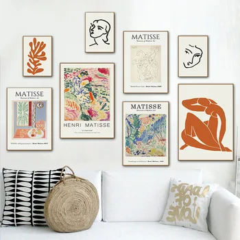 Matisse Geometrijske Listov Abstraktne Linije Obraza Wall Art Platno Slikarstvo Nordijska Plakatov In Fotografij Stenske Slike Za Dnevna Soba Dekor