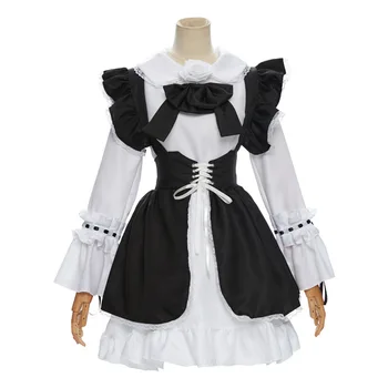 Gothic Black Lolita Devica Čipke Obleko Luštna Cosplay Dekleta Obleko Z Dolgimi Rokavi Halloween Kostumi Za Ženske Plus Velikost