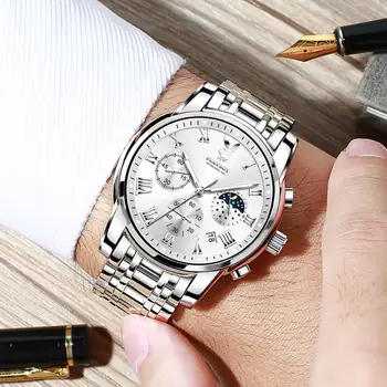 Moško ročno uro quartz volfram jekla watchband chronography funkcijo priložnostne slog nepremočljiva svetlobne roke moška ura 28122