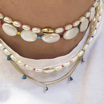 Boho Puka Naravnih cowrie Lupini ogrlica za ženske izjavo biser baroka bijoux choker ogrlica Collier de coquillages nakit 2019 29231