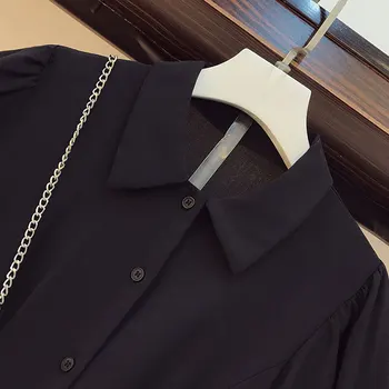 Elagant ženske midi shirt obleko Priložnostne luč kratek rokav obleka Turndown ovratnik ženske obleke plus velikost 2928