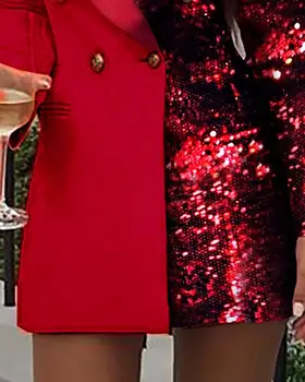 Ženske Sequined Mozaik Jopič Obleko Colorblock Sequins Dolg Rokav Obleka Elegantna Zapeto Design Office Obleke