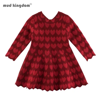 Mudkingdom Dekleta Obleke 2020 Padec Moda Dolg Rokav Otroci Oblačila Srce Ljubezni, Tiskanje Plesti Toplo Obleko Pulover 313