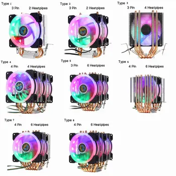 3/4Pin CPU Hladilnik Fan Heatsink 2/4/6 Baker Heatpipe RGB Fan Hladilnik Za procesor Intel 775/1150/1151/1155/1156/1366 in AMD Vse Platforme 31925