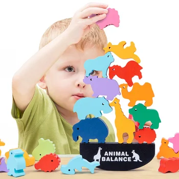 Leseni Bloki Živalske bilance igre Otroci Izobraževalne Igrače Za Otroke Montessori Lesene igrače Otroci Zgodaj Izobraževalne igrače opeke