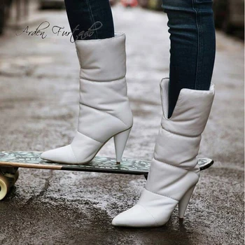 Arden Furtado 2019 pozimi navzdol čevlji bele cone petah moda za ženske ženske v visokih petah pol med tele škornje dame bela črna 3202