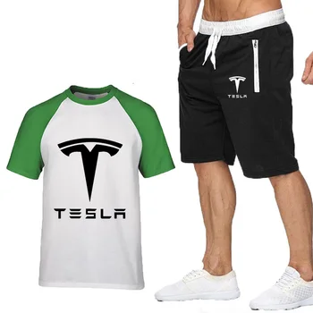 Novo leto 2020 Poletne Moške Majice s kratkimi rokavi Tesla Car Logotip Natisniti Moda Bombaža, Kratek Rokav Posadke vratu Moški T-shirt majica+hlače 2pcs obleko 3216