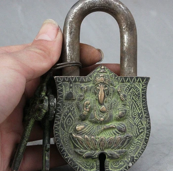 SCY Stare Tibera Buddhism Bronasto Ganapati Ganesh Gospod Kip Bude, Vrati, ključavnico, 2 ključa