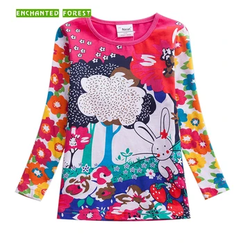 Dekleta T-shirt 2019 Pomlad Dolg Rokav otroških Oblačil Bombaž Tiskanja Risanka Cvetja Dekleta T-Shirt Udobje T-Shirt Otroci Vrhovi