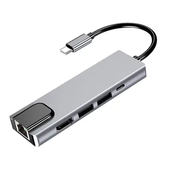 USB Tip C Hub Dock Adapter s 4K HDMI je združljiv PD RJ45 Ethernet Lan, pristojen za MacBook USB Tip C Pesto iz Aluminija Adapter 34254