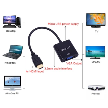 CHIPAL 10pcs Za HDMI na VGA Adapter Pretvornik z 3.5 mm Audio Kabel + USB Napajanje za Xbox 360, PC Računalnik 1080P HDTV Zaslon 34479