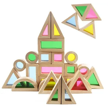 24 kos Lesene Montessori Blok Igrača Mavrica Zlaganje gradniki Otroci Izobraževalne Igrače otroške igrače Božič, rojstni dan darila