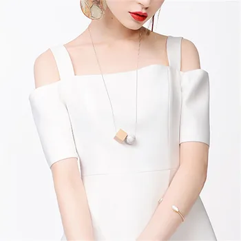 Nov slog preprosta modna osebnost kvadratnih lesene okrogle imitacije White Pine kamen tri-dimenzionalni geometrijski ogrlica ženski, 35229