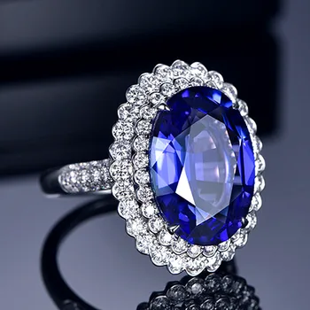 Big safir dragih kamnov diamanti Obroči za ženske, modro kristalno belo zlato barvo luksuzni nakit argent bijoux bague stranka darila 35486