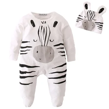 2020 Nov Slog Newborn Baby Toddler Fant, Dekle, igralne obleke z Dolgimi rokavi Risanka zebra vzorec Jumpsuit+Pokrivalo za Malčke Obleke Obleke Set 36678