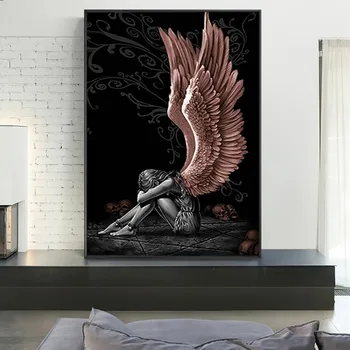 Angeli In Demoni, Platno Slikarstvo Siv Znak krila Lobanja, Plakatov in Fotografij Cuadros Stenskih slikah, za Dnevna Soba dekor 3700