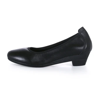 Delovni čevlji za ženske črni krog glave, debele pete plitvo edini mehko usnje, visoke pete velikosti delo čevlji ženske čevlje 3934