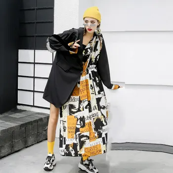 XITAO Nezakonitih Obleko Modne Nove Ženske Mozaik Žep 2020 Jeseni Svoboden Elegantno Majhno Sveže Manjšinskih Nabrano Obleko ZYQ4195
