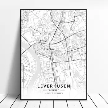 Leverkusen Bottrop Krefeld Ingolstadt, Nemčija Platno Art Map Plakat