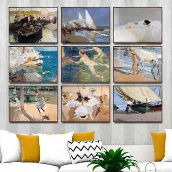 Doma Dekoracijo Umetnosti Stenske Slike Amo Dnevno Sobo, Poster Tiskanje Platna Slike Španski Joaqun Sorolla Plavalci 3 4075