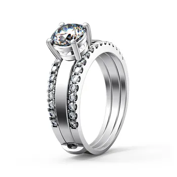 Krasen Obljubo Obroči 1Ct Diamant Udejstvovanje Set Obročev Trdna Platinum 950 Prstani Poročni Nakit 4235