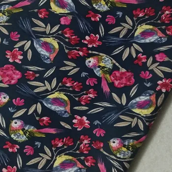 Žive Srečno Ptica S Cvetjem Tiskane Bombažne Tkanine DIY šivanje Oblačil Tkiva Telas Mozaik