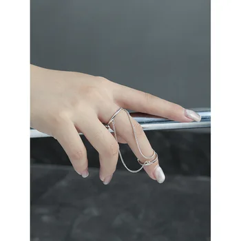 Kot nalašč 925 sterling srebro osebnost preprost nišo sklad z dvojno tesnilo verige odprt obroč ženski indeks prst prstan Instagram