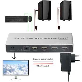 Dual Port USB Krmilnik 4K 60Hz Stabilno Prenosni RAČUNALNIK 2 V 1 Izhod VGA Displayport KVM Povezave Računalniški Monitor Plug And Play 4318