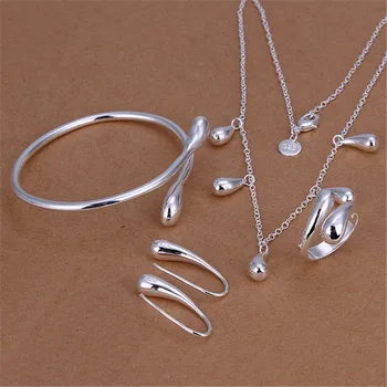 Vroče srebrne barve nakit set visoko kakovostnih temperament klasičnih vodnih kapljic ogrlico, obesek, zapestnico, prstan uhani S219