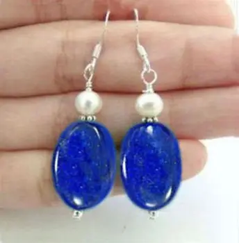 Naravni Egiptovski Lapis Lazuli /White pearl Srebrni uhani