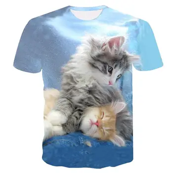 Poletje nove T-shirt 3D tiskanje luštna mačka okoli vratu priložnostne vse-tekmo otroška majica ulične 4T-14T 4684