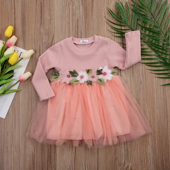 Otrok, Otroška Oblačila, Otroci Dekle Z Dolgimi Rokavi Cvetlični Obleko Čipke Mozaik Obleke Rojstni Dan Princesa Pageant Prom Obleke