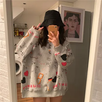 Korejska različica nove modne srčkan vzorec Harajuku pulover ulične velikost punk oblačila skakalec vrh za trenirko ins