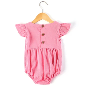 Bombaž Novorojenčka 3m-24m baby dekleta linije igralne obleke undulacija rokav navaden jumpsuit mehko babe romper boutique kakovosti za malčke 4831