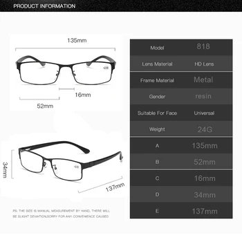 Kovinski Kratkovidnost Moških Poslovnih Obravnavi Očala Ženske Očala Moški Presbyopic Recept Očala +1.0 1.5 2.0 2.5 3.0 3.5 4.0 4917