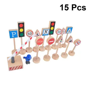 15pcs Mini Lesene Prometa Kažipot Cesti Opozorilni Znak Odbor Igrača Simulacije Guideboard Igrača Prometa Prijavite Igrača Playset za Otroke, Igrajo
