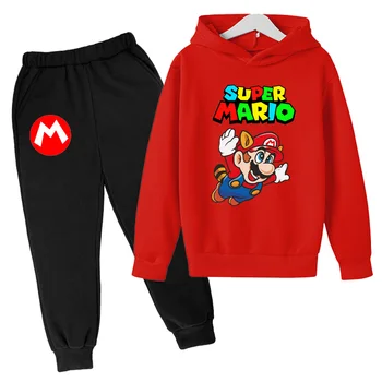New Mario Otroci 2-kos Hlače+Hoodies Fantje Dekleta Runo Baby Toddler Sweatshirts Otroci Priložnostne Plašč Dolg rokav risanka bo ustrezala