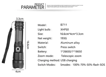 8000LM Super Močan XHP50.2 LED Svetilka USB Polnjenje Baklo Ribolov Zoomable Ročno Svetilko 26650 18650 Baterije Bliskavico