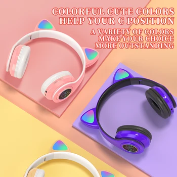 Srčkan Otroci Slušalke Brezžične Slušalke LED Luči Mačje Uho Mačka Tačka Dekleta Darilo Bluetooth Slušalke HIFI Stereo Bas Z Microhpone 5960