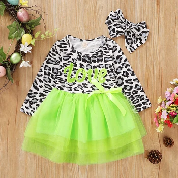 Ma&Baby 1-6Y Baby Toddler Fant Dekleta Leopard Obleko Jeseni Dolg Rokav Čipke Lok Tutu Obleke Za Dekleta Otrok Kostumi