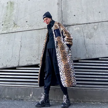 Leopard Natisniti Dolgo Zimo Ženska Plašč 2020 Velikosti Toplo Posnemali Runo Suknjič Plus Velikosti Debel Bombaž Ženska Vrhnja Oblačila Ženske