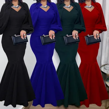 Afriške Obleka Ženske 2021 Priložnostne Plus Velikost Slim Maxi Obleke Elegantno Seksi Dolga Obleka Z Dolgimi Rokavi Stranka Trobenta Sirena Obleko 65138