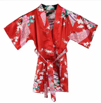 Otroci Haljo Saten Otrok poletje Kimono Kopalne Obleke Družico Cvet Dekle Obleko iz Svile otroški kopalni plašč Nightgown Pav robe 6514