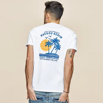 KUEGOU blagovne znamke moška T-shirt kratek rokav moških Kokos, otok tiskanje moda za prosti čas kratek rokav t shirt Poletje Vrhovi ZT-3337