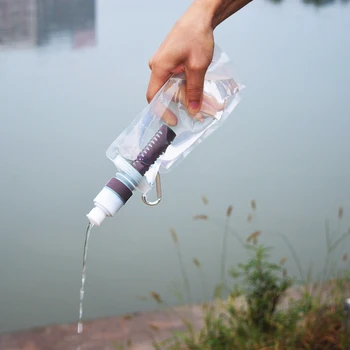 Zložljivi Prilagodljiv Vodni Filter Vrečko Mehurja Filtracija Vode Steklenica z Carabiner za Zunanji Sili Preživetje Vode Vrečko 65964