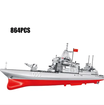 Ww2 Sodobnih vojaških Renhai-razred Vrsta 055 destroyer batisbricks gradnik s svetlobo mornarice številke model opeke igrača za darilo 6870