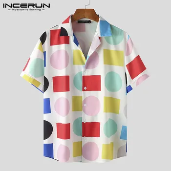 2021 Modni Moški Hawaiian Shirt Tiskanje Pisane Kratek Rokav Bluzo Poletje Dihanje Ulične River Priložnostne Camisas INCERUN